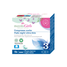 Serviettes hygiéniques anatomiques Nuit 100% Coton Bio Masmi - 10 unités